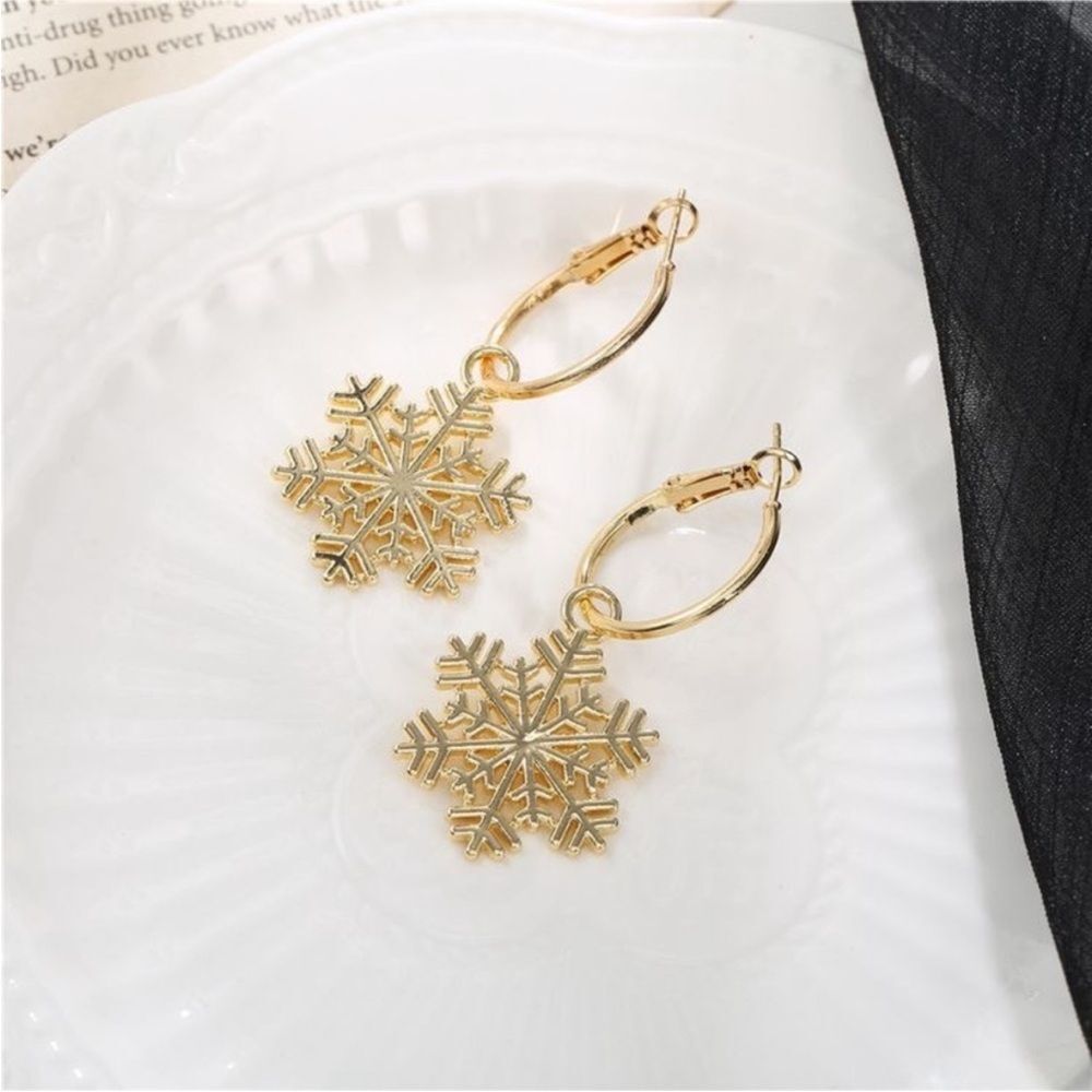 Gold Snowflake Hoop Drop Earrings